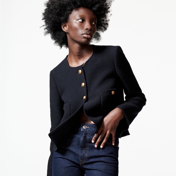 Zara METAL BUTTON JACKET - Navy blue - Picture 2 of 14